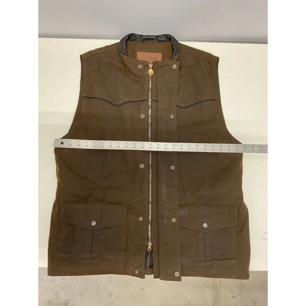 Outback Trading Co Mens Brown Oilskin Western Vest Leather Trim Workwear Large